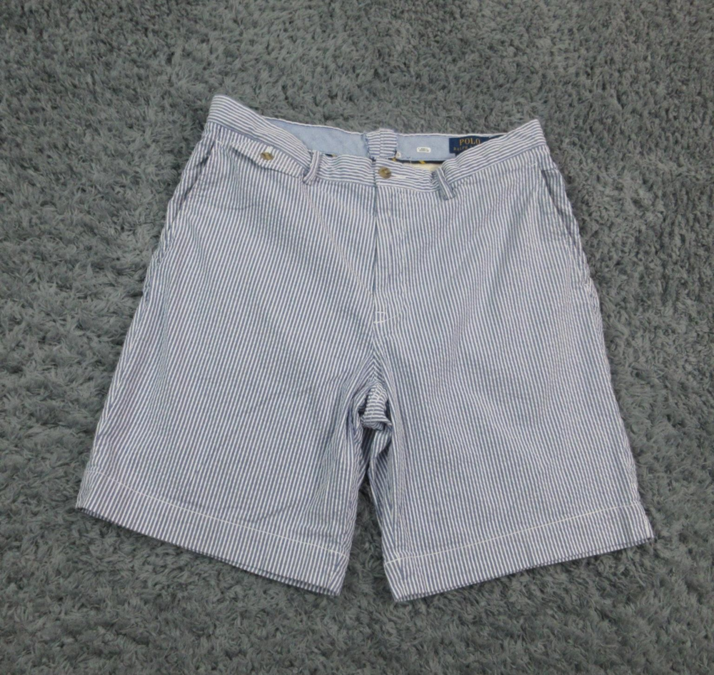 Polo Ralph Lauren Shorts Mens 35 Blue White Stripe Stretch Straight Fit 34x8.5*